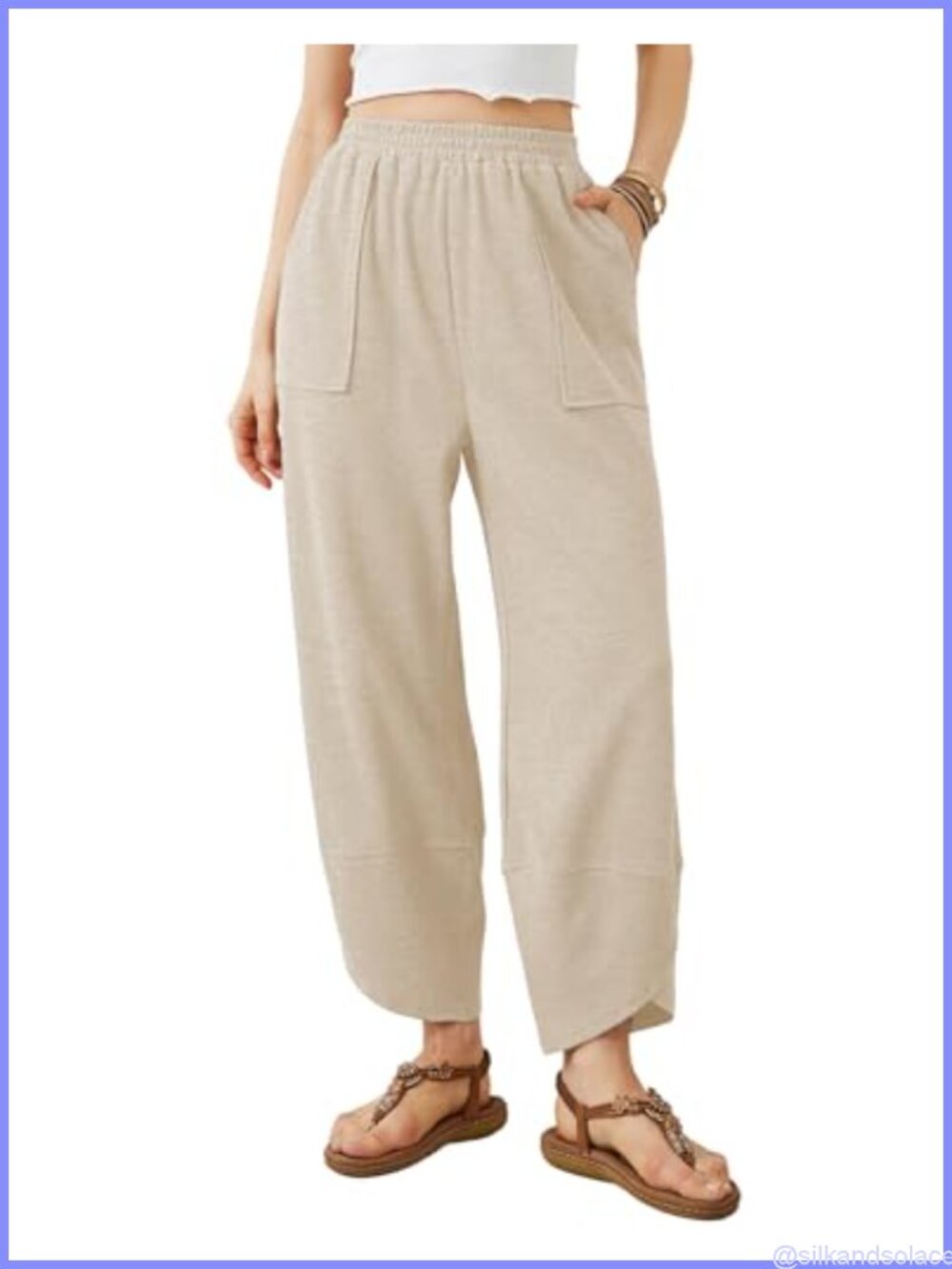 Womens Baggy Wide Leg Pants Casual Elastic Waisted Harem Pants High Rise